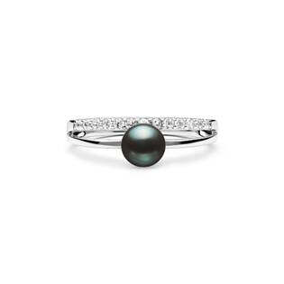 Stříbrný prsten s černou perlou a zirkony