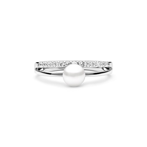 GAURA Stříbrný prsten s bílou perlou a zirkony - velikost 57 - GA4000W-57