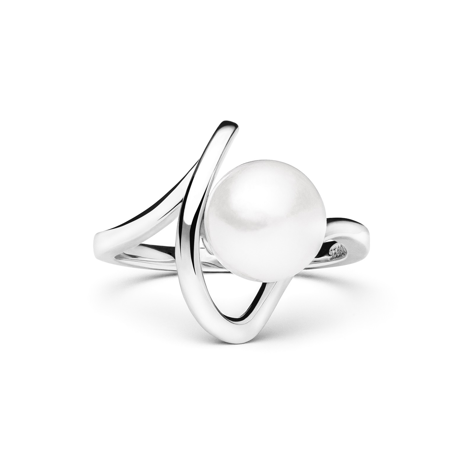 Strieborný prsteň s bielou perlou, veľ. 52
