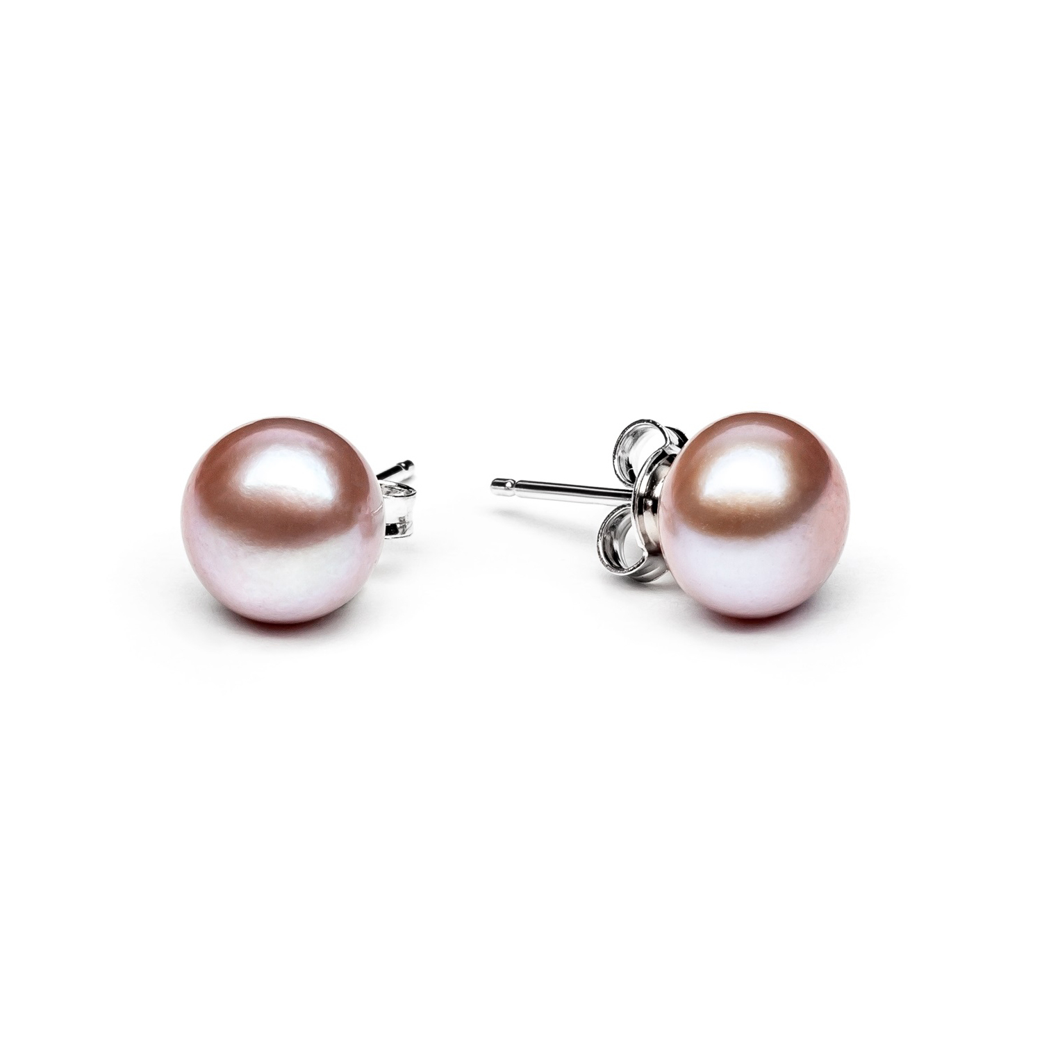 Perlové náušnice - ružovofialové prírodné perly 8,5-9 mm