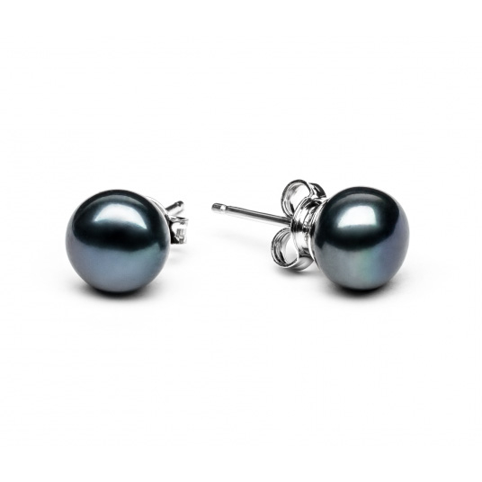 Perlové náušnice - čierne prírodné perly 7,5-8 mm