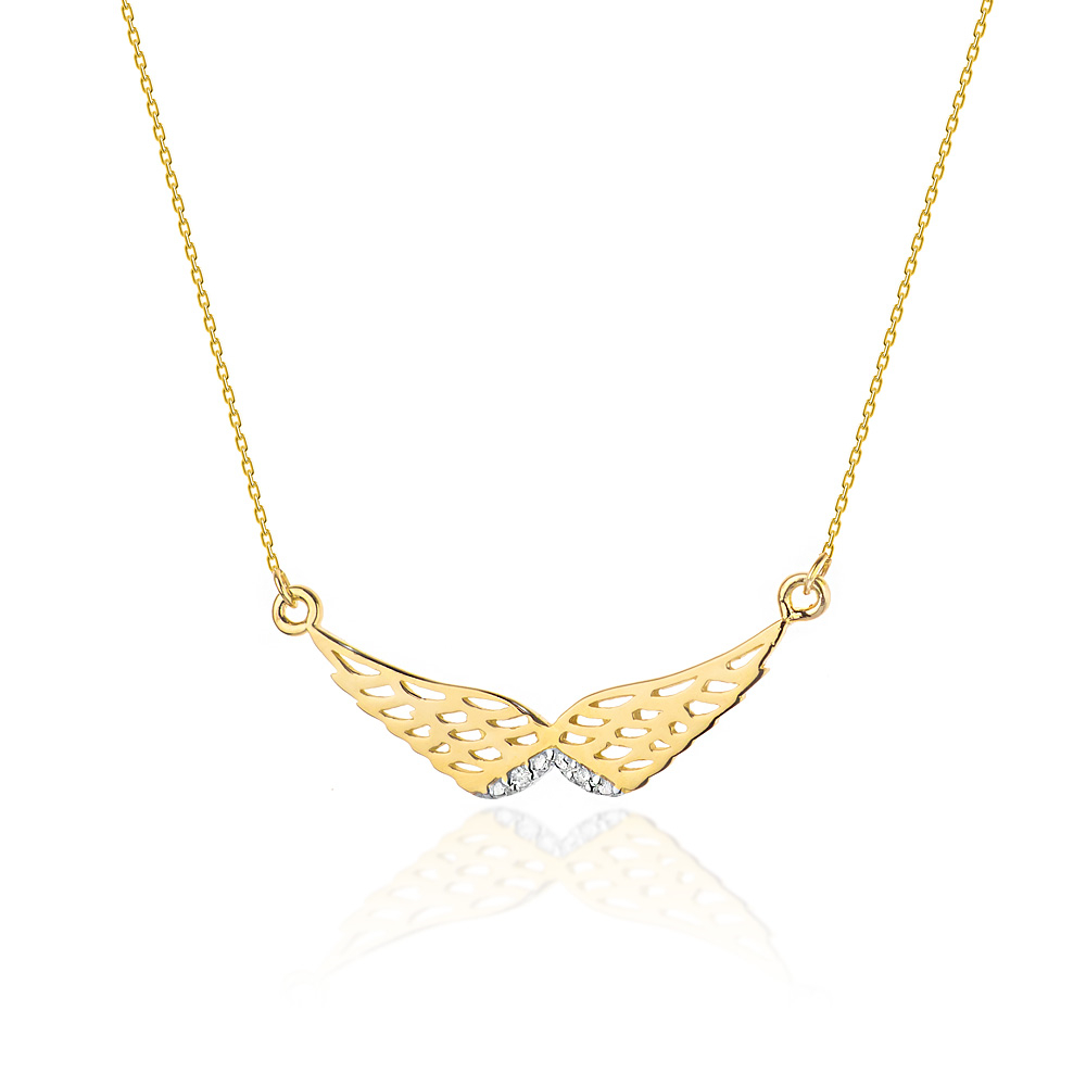 Diamantový náhrdelník anjelské krídla, žlté zlato a brilianty