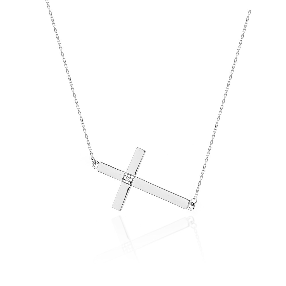 NUBIS® Diamantový náhrdelník křížek, bílé zlato a briliant - C-010-WG