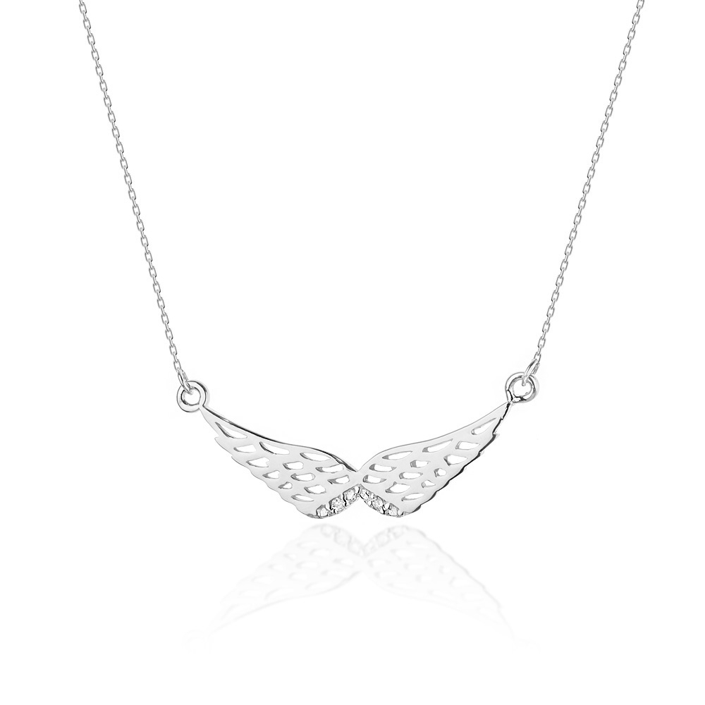 NUBIS® Diamantový náhrdelník andělská křídla, bílé zlato a brilianty - C-009-WG