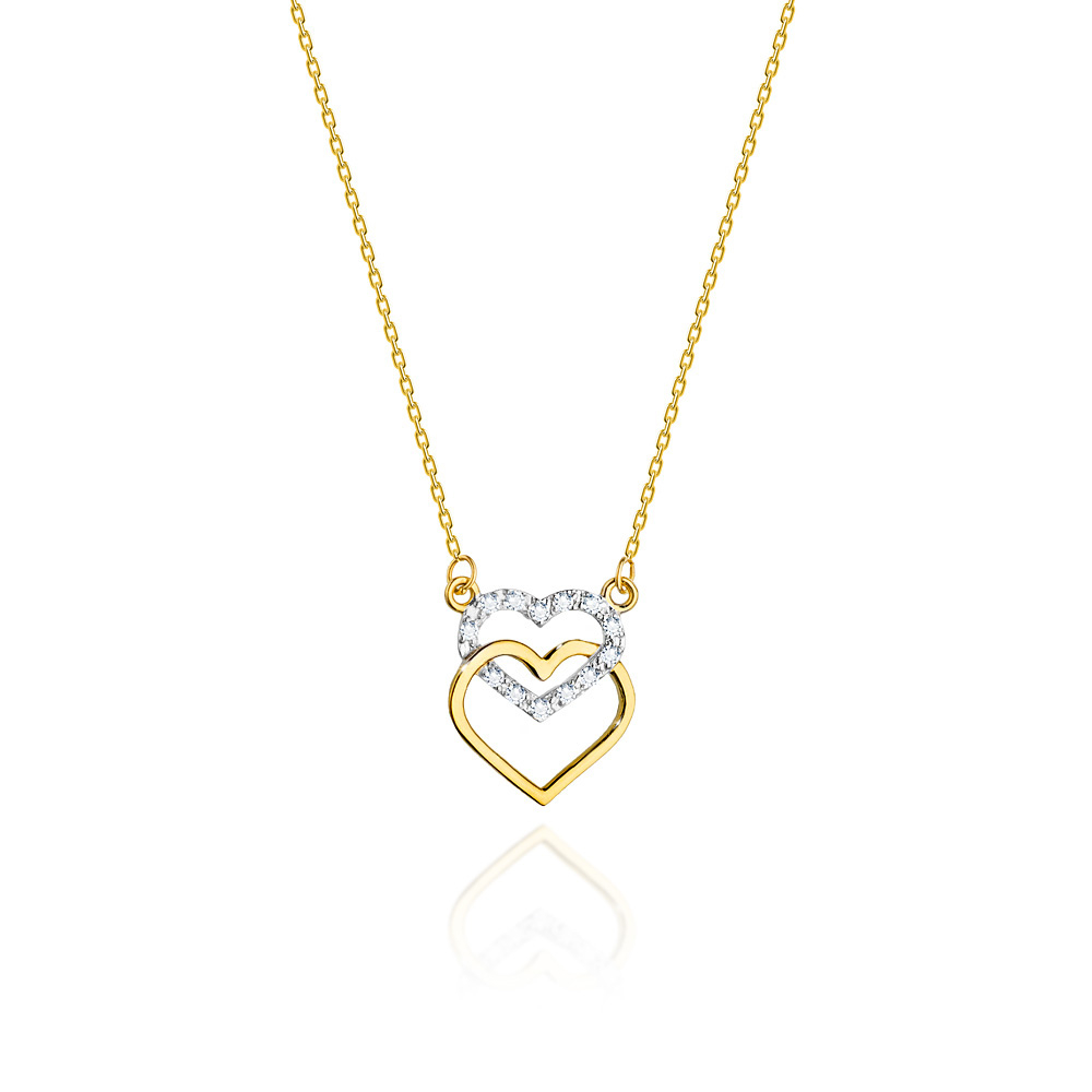 Diamantový náhrdelník so srdiečkami, žlté a biele zlato a brilianty