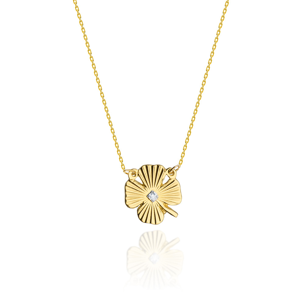 NUBIS® Diamantový náhrdelník čtyřlístek, žluté zlato a briliant - C-021-YG