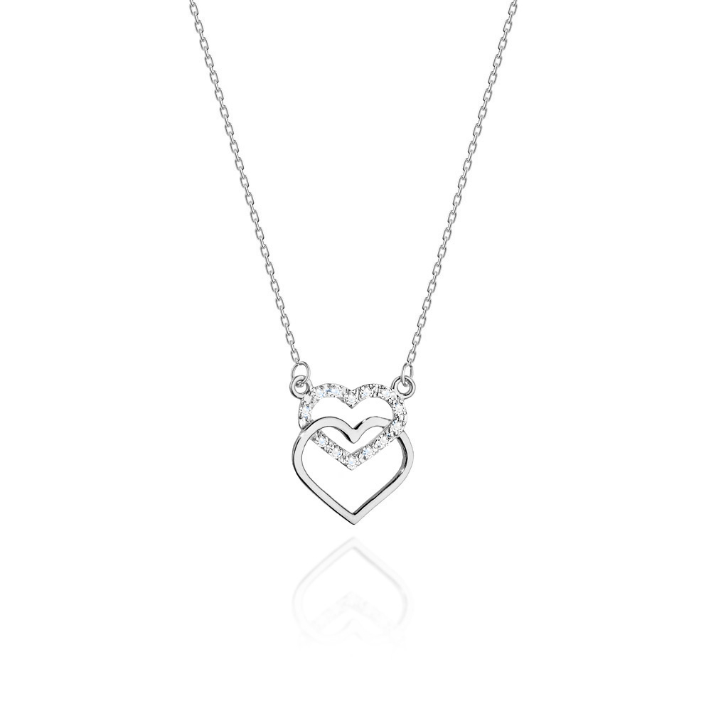 NUBIS® Diamantový náhrdelník se srdíčky, bílé zlato a brilianty - C-025-WG