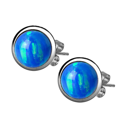 Oceľové náušnice, modrý OPAL 6 mm