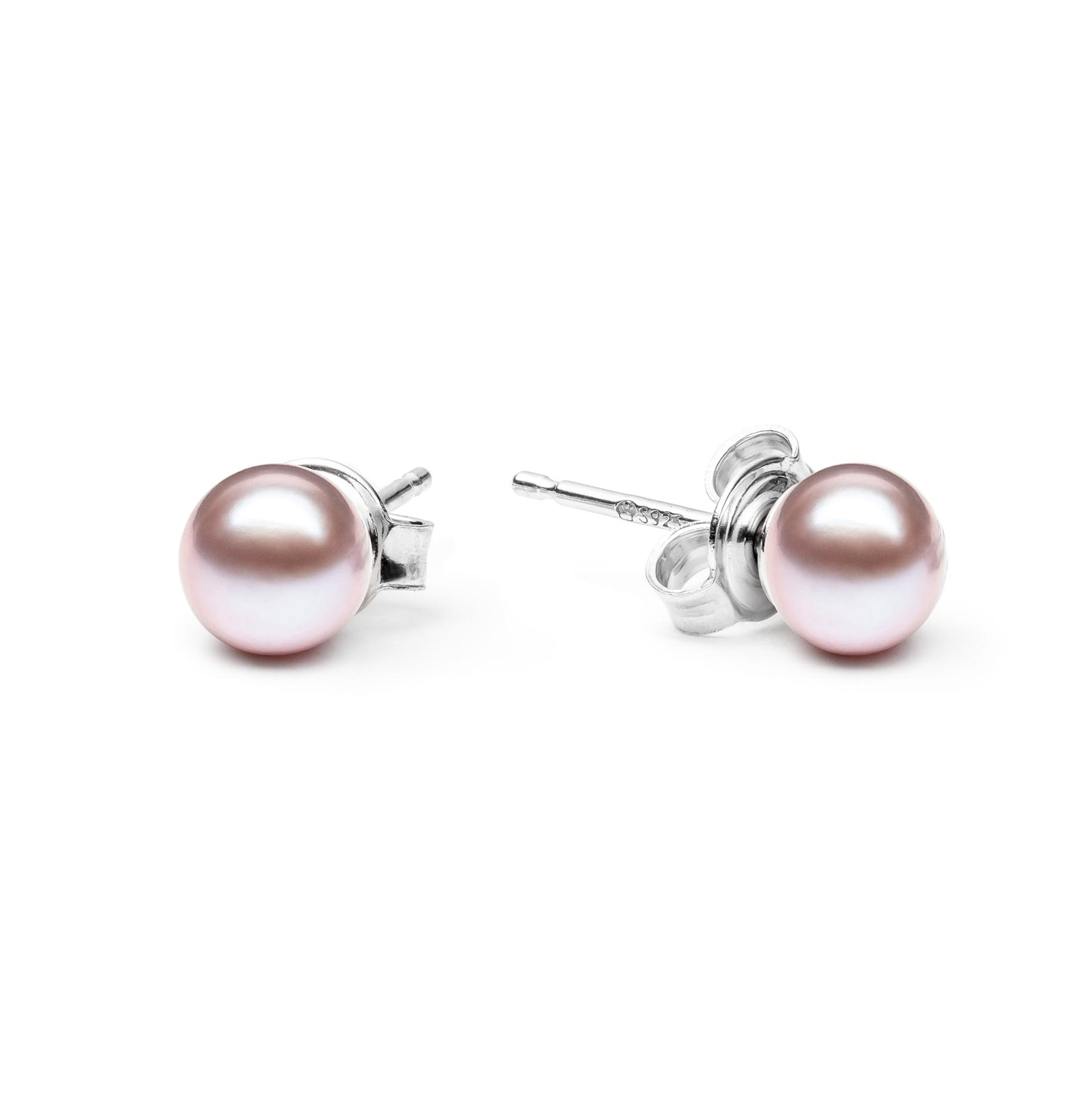 Strieborné perlové náušnice - ružovofialové prírodné perly
