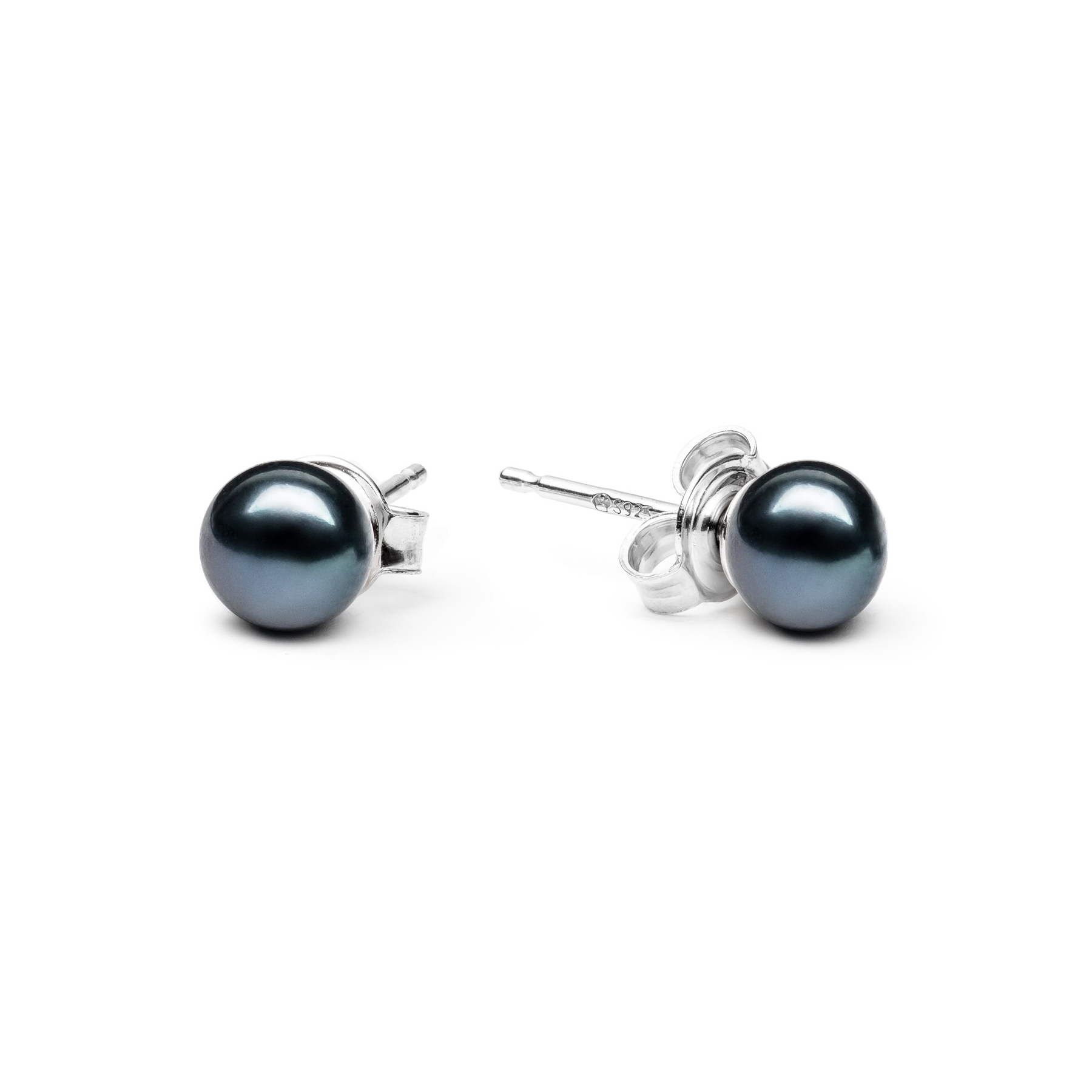 Strieborné perlové náušnice - čierne prírodné perly