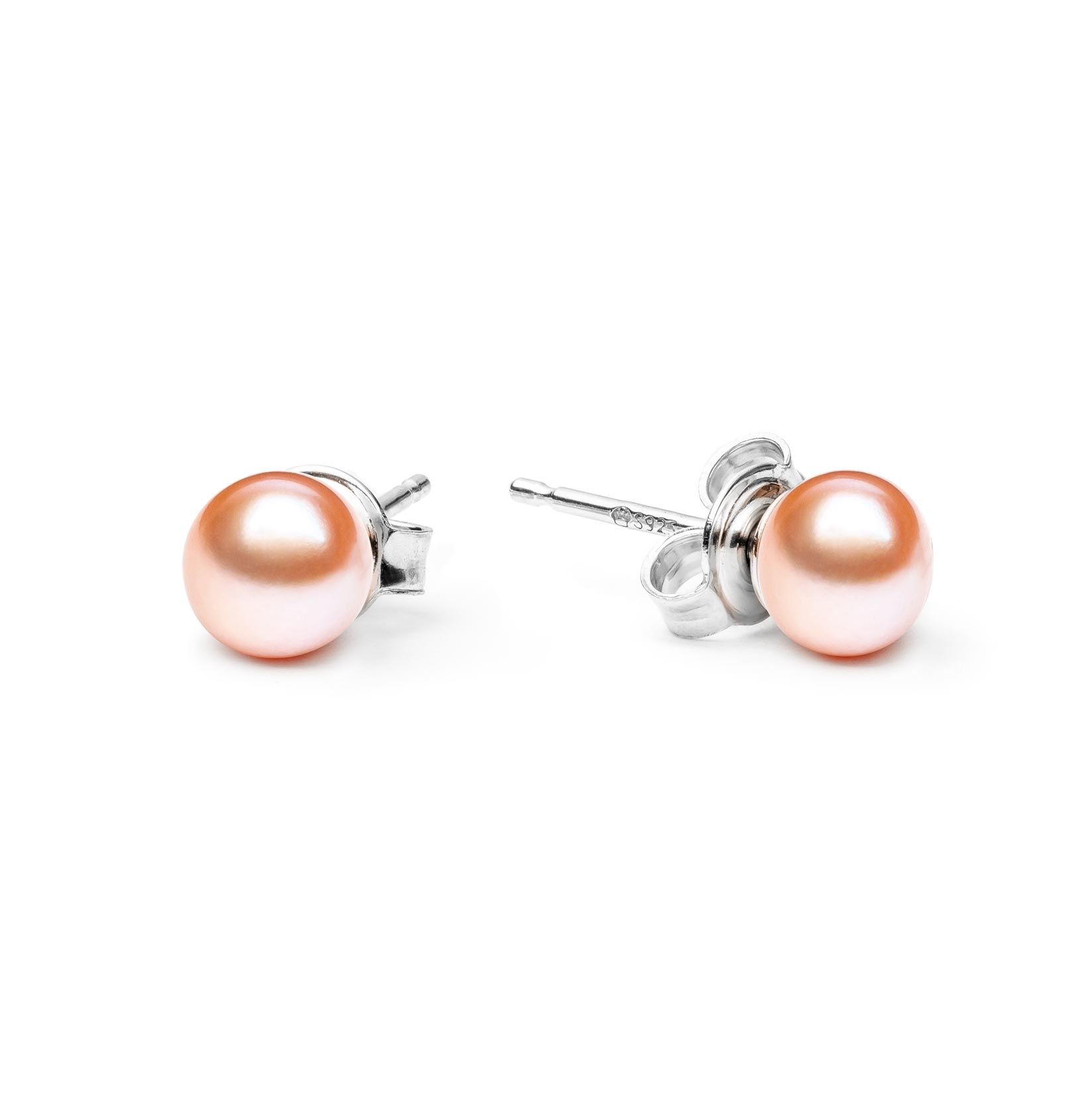 Strieborné perlové náušnice - lososovo ružové prírodné perly