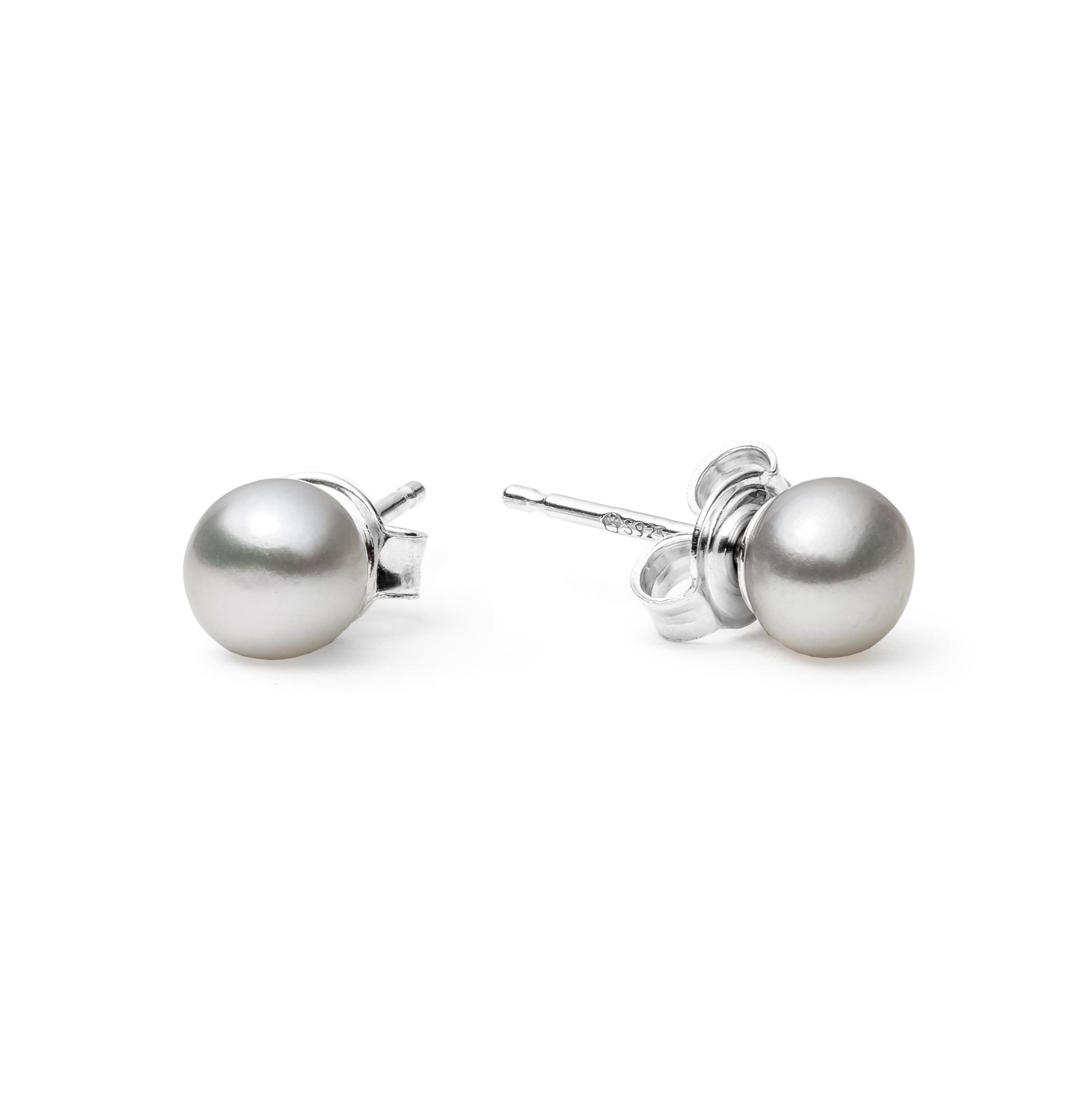 Strieborné perlové náušnice - šedé prírodné perly