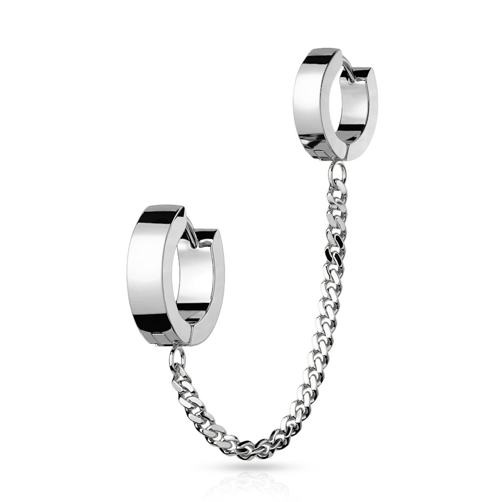 Šperky4U Dvolitá náušnice kroužky spojené řetízkem - OPN1689-ST