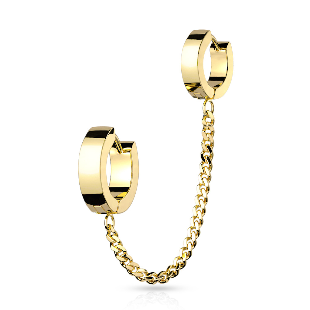 Šperky4U Dvolitá náušnice - kroužky spojené řetízkem - OPN1689-GD