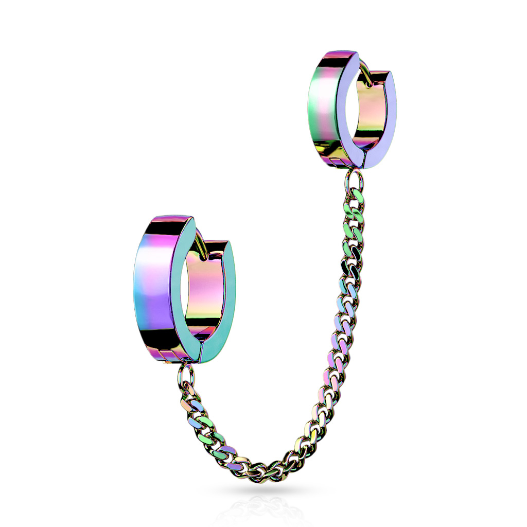 Šperky4U Dvolitá náušnice - kroužky spojené řetízkem - OPN1689-W