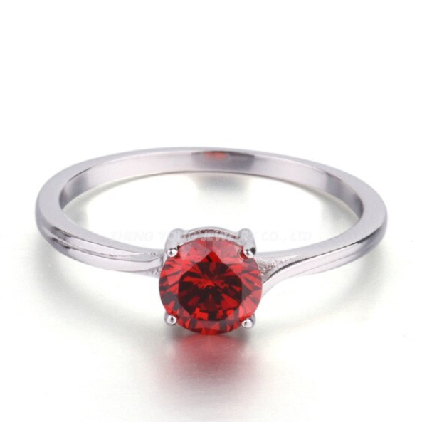 NUBIS® Stříbrný prsten s červeným zirkonem - velikost 49 - NB-5074-49