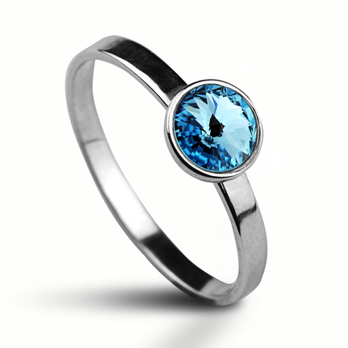 Strieborný prsteň s kameňom Crystals from Swarovski ®, farba: AQUAMARINE