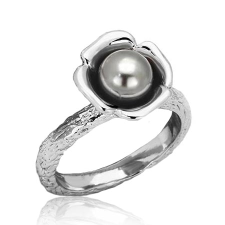 Oceľový prsteň so šedou perličkou