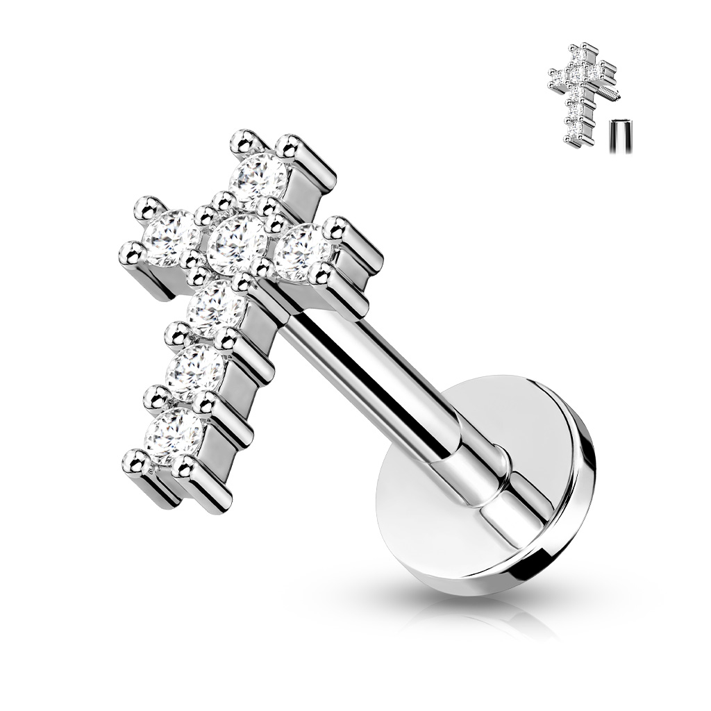Šperky4U Labreta / cartilage piercing - křížek - LB0034ST-1206