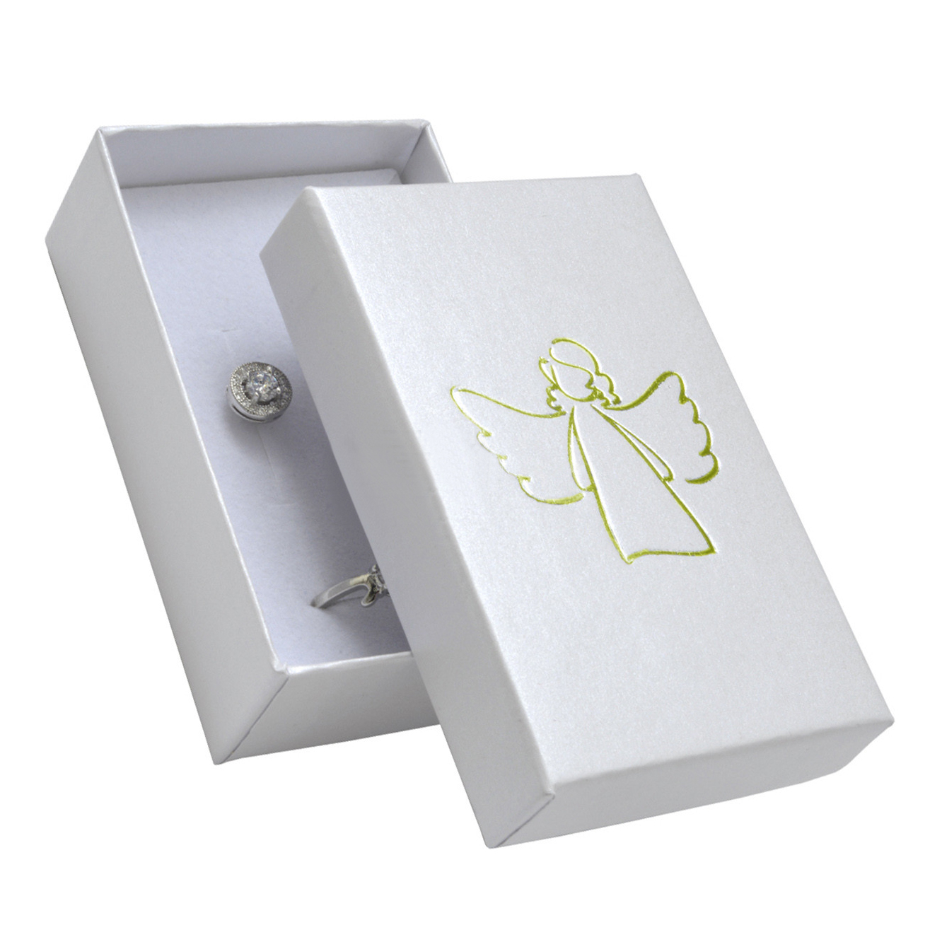 Šperky4U Bílá dárková krabička na soupravu, zlatý anděl - KR0306-GD