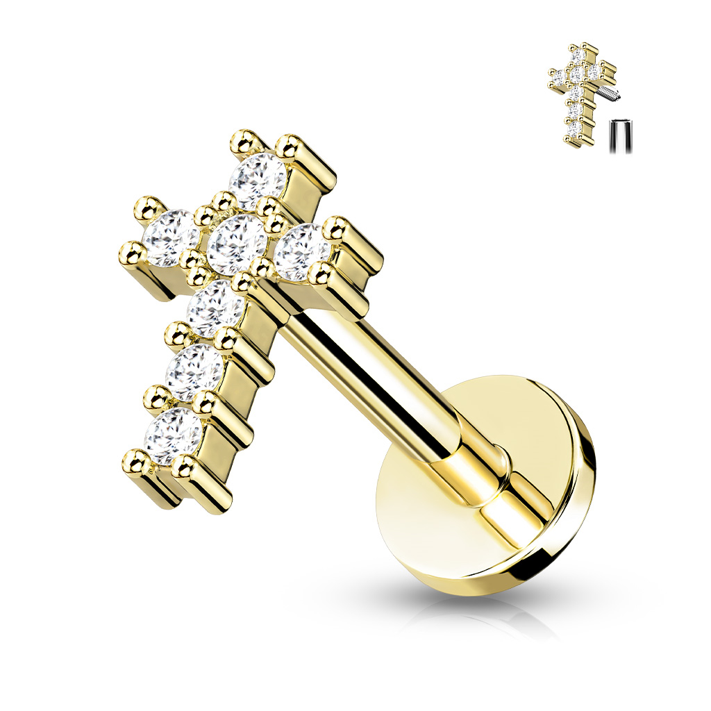 Šperky4U Labreta / cartilage piercing - křížek - LB0034GD-1206