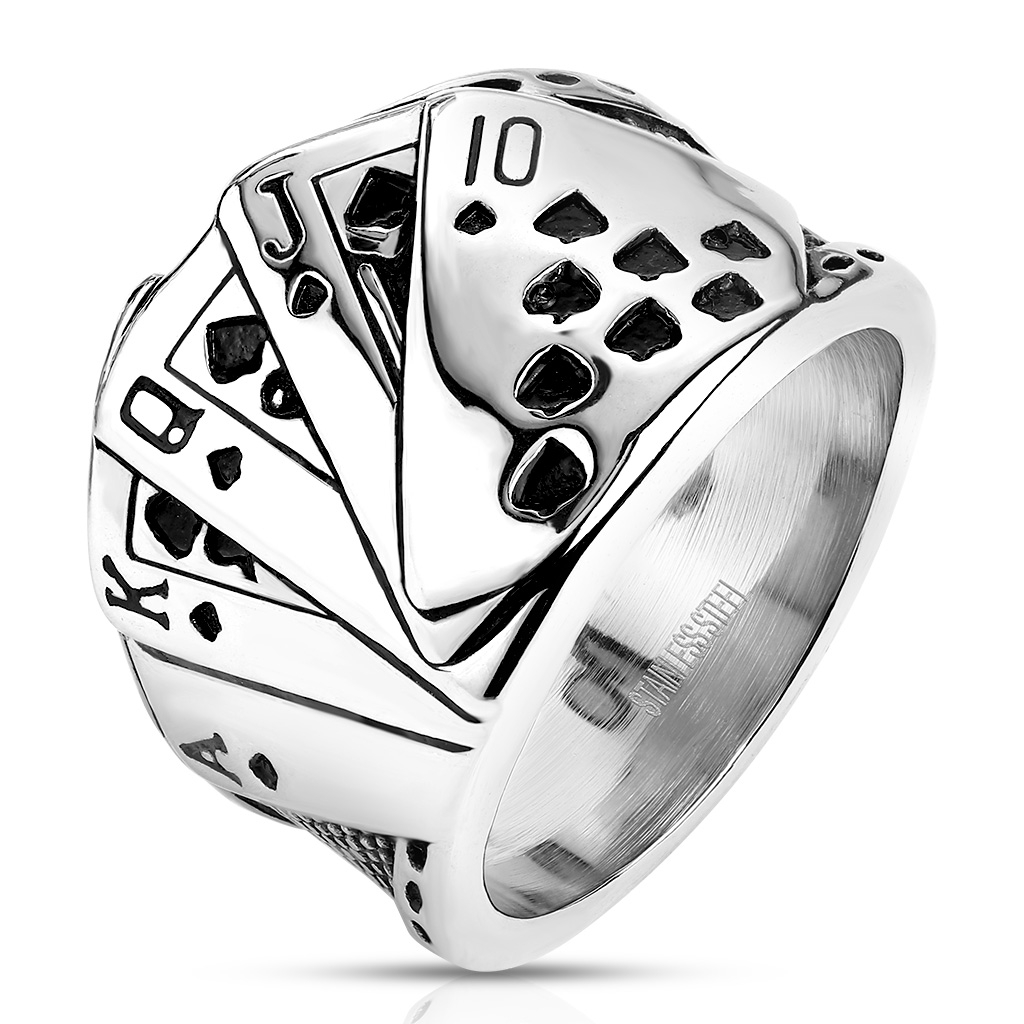 Šperky4U Pánský ocelový prsten s kartami - velikost 65 - OPR1857-65
