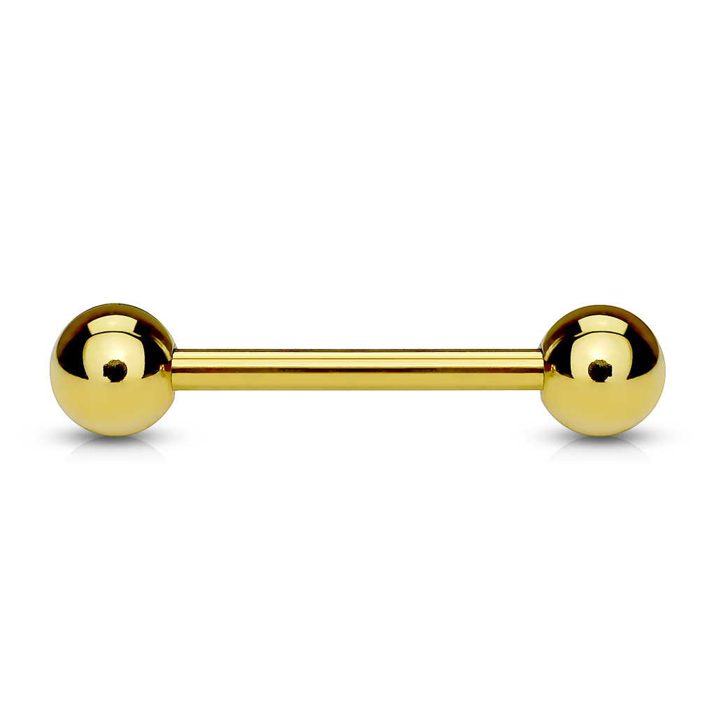 Šperky4U Pozlacený piercing do jazyka 1,6 x 16 mm, kuličky 6 mm - PJ01056-1616