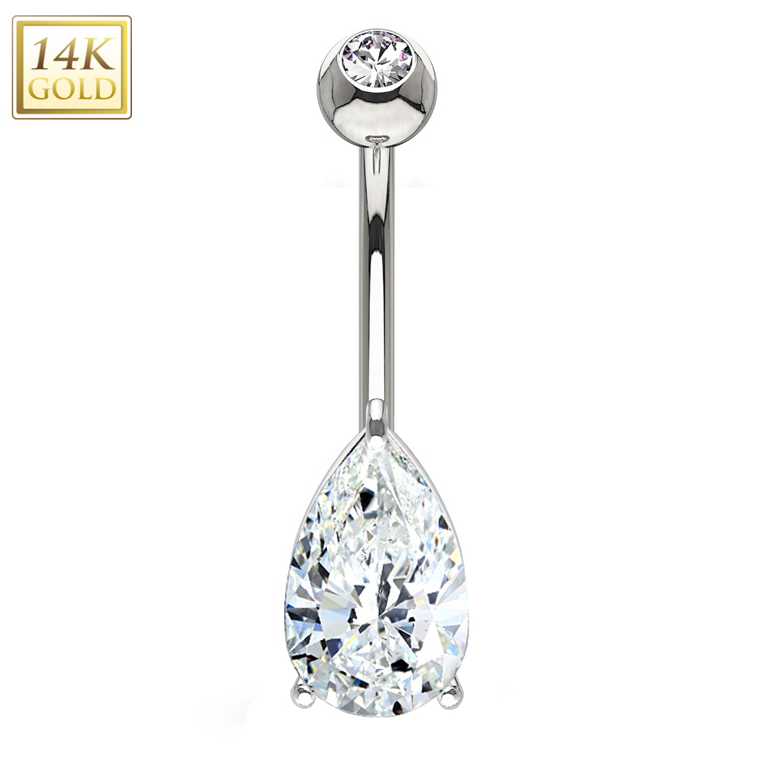 Šperky4U Zlatý piercing do pupíku - zirkon ve tvaru kapky, Au 585/1000 - ZL01223-WG