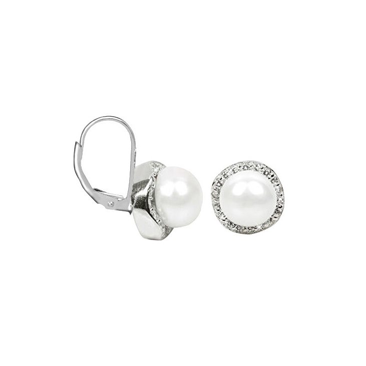NUBIS® Stříbrné perlové náušnice se zirkony - NB-3452