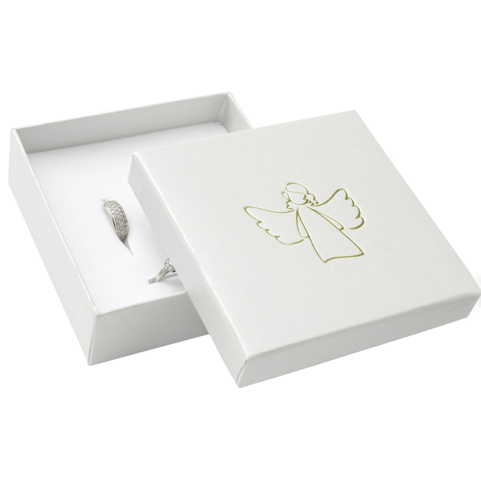 Šperky4U Bílá dárková krabička na soupravu, zlatý anděl - KR0305-GD