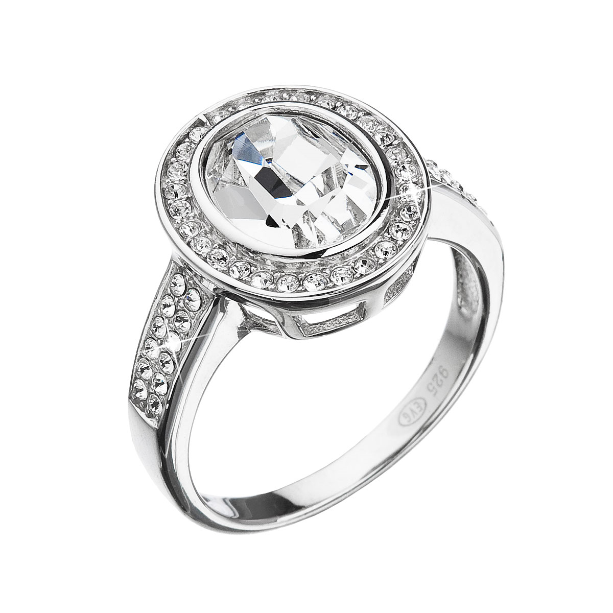 Strieborný prsteň s kryštálmi Swarovski biely