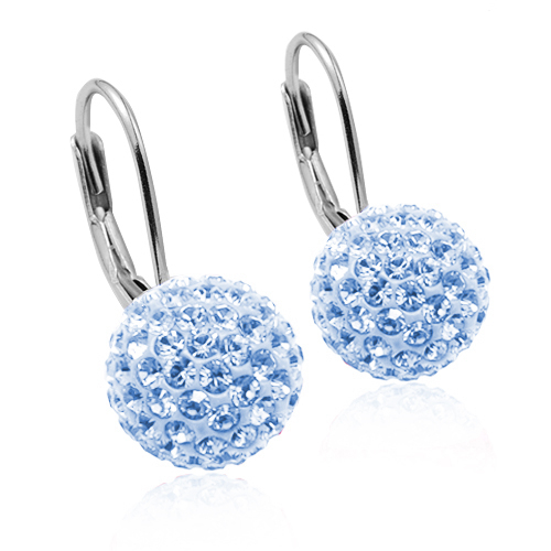 Strieborné náušnice gule 8 mm s kryštálmi Crystals from Swarovski® Light Blue