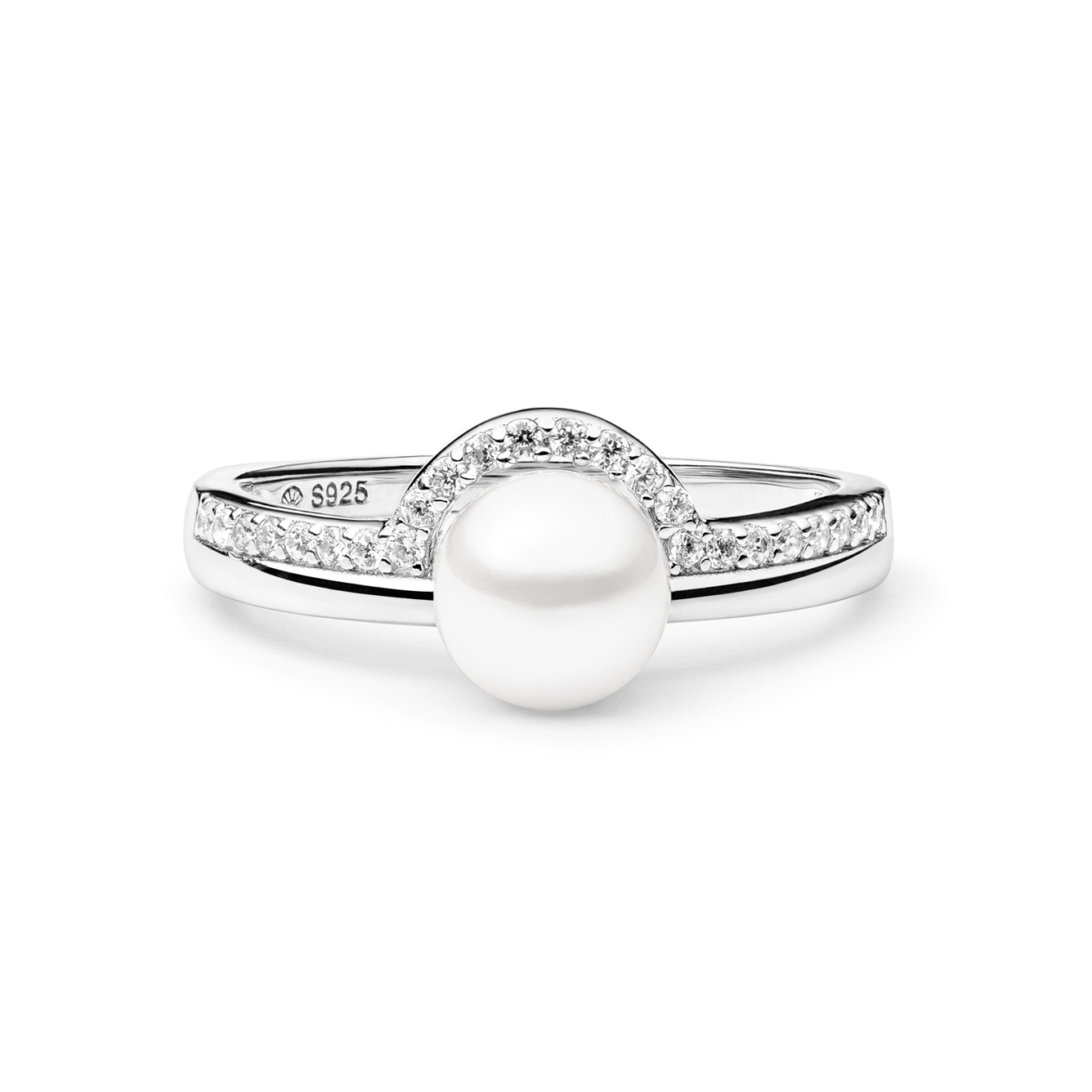 GAURA Stříbrný prsten s bílou perlou a zirkony - velikost 51 - GA4008W-51