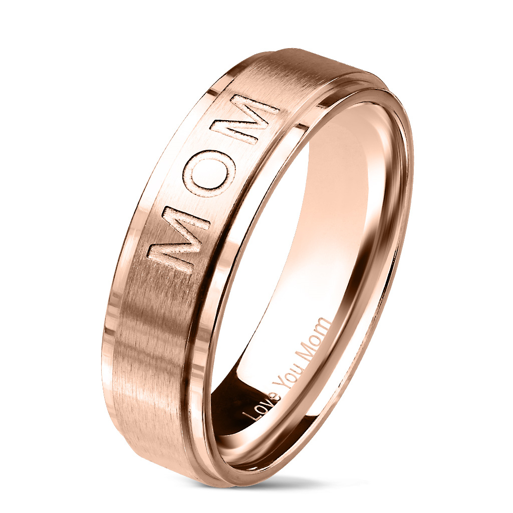 Šperky4U Zlacený ocelový prsten "MOM" - velikost 52 - OPR1722-52