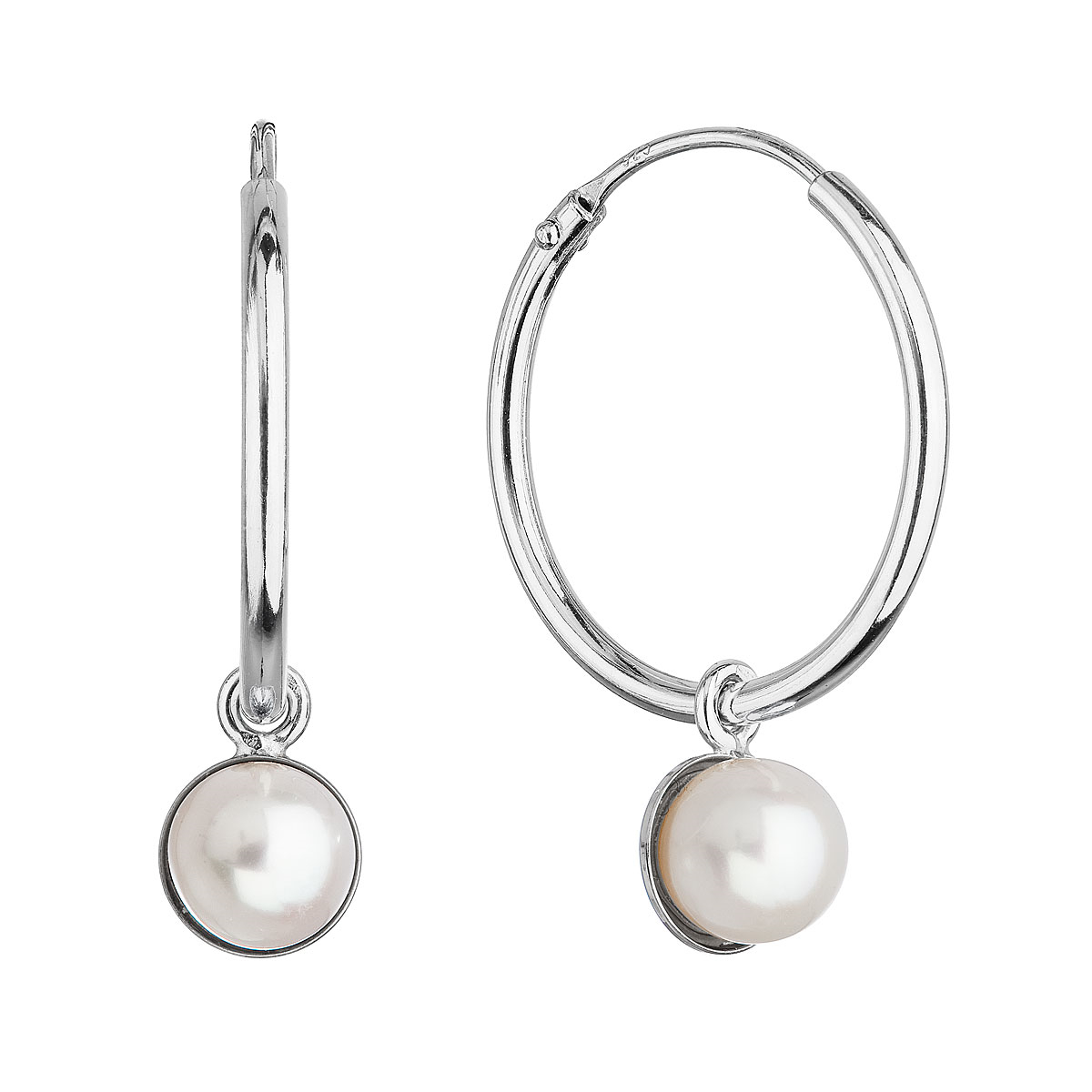 Strieborné náušnice kruhy s bielou riečnou perlou