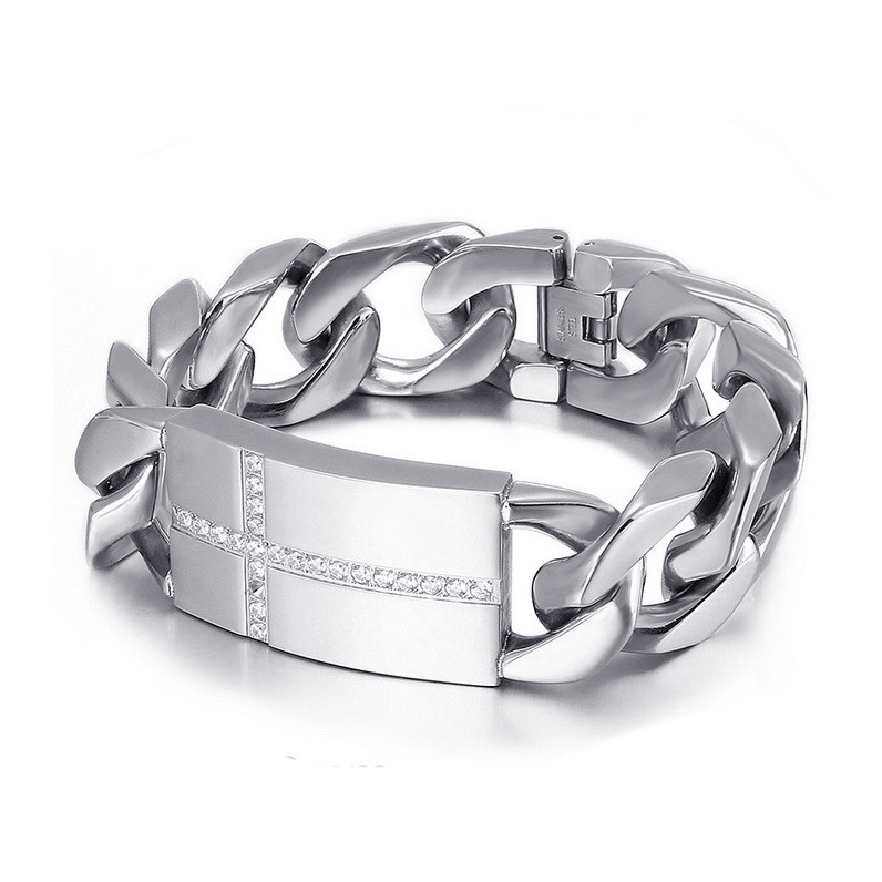 Šperky4U Pánský ocelový náramek se symbolem kříže - OPA1708
