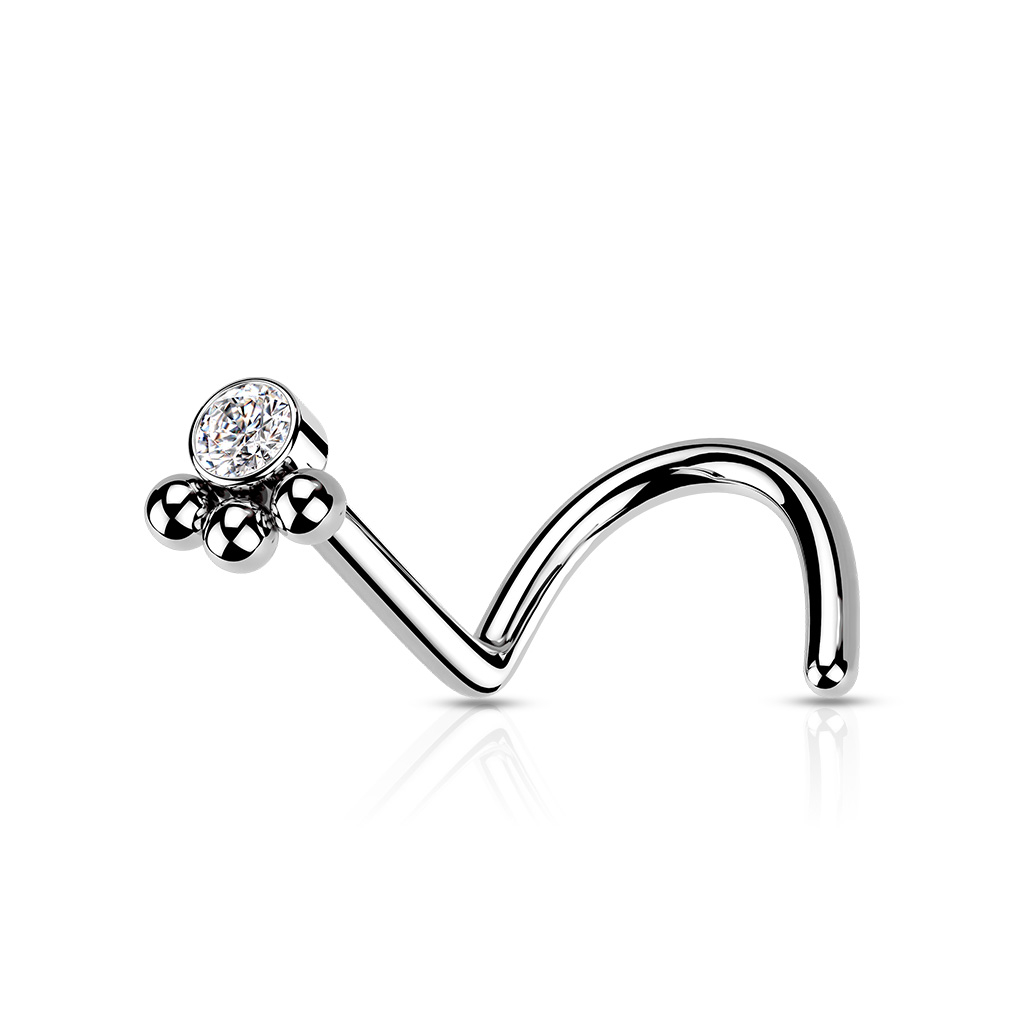 Zahnutý piercing do nosa so zirkónom