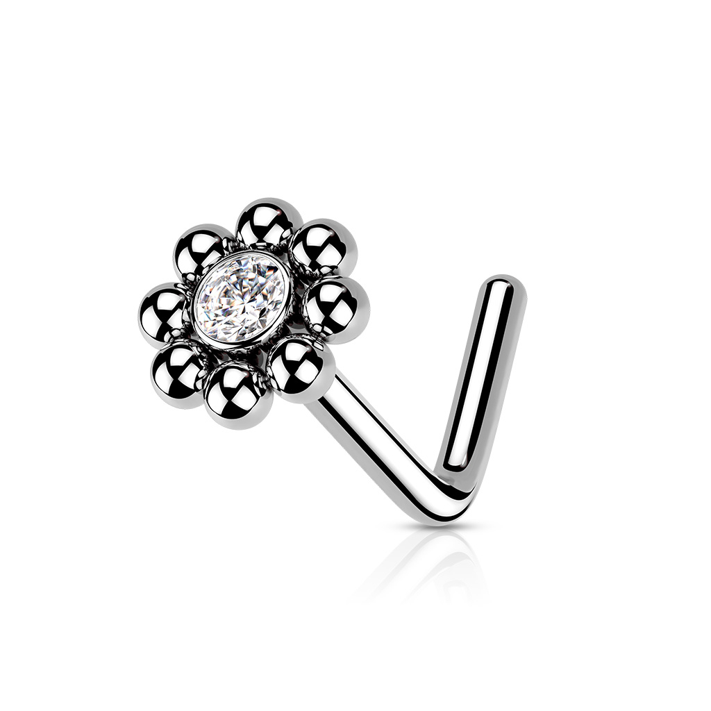 Zahnutý piercing do nosa - kvietka