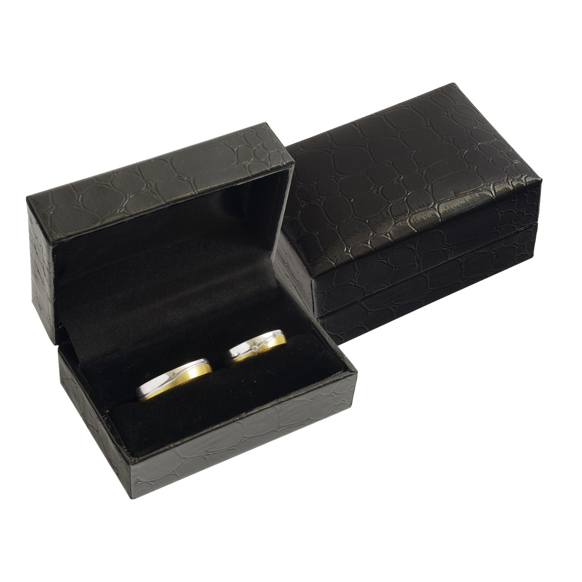 Čierna koženková krabička na snubné prstene