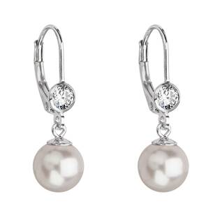 Stříbrné náušnice s perlou a kameny Crystals from Swarovski® White