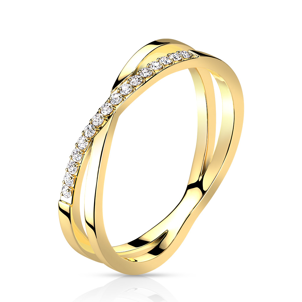 Šperky4U Ocelový prsten překřížený - velikost 52 - OPR1864GD-52