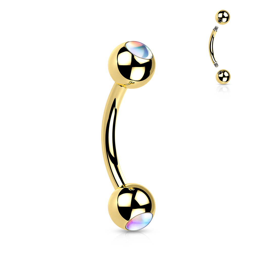 Šperky4U Zlacený piercing do obočí - čiré kamínky - OB1009-GDC