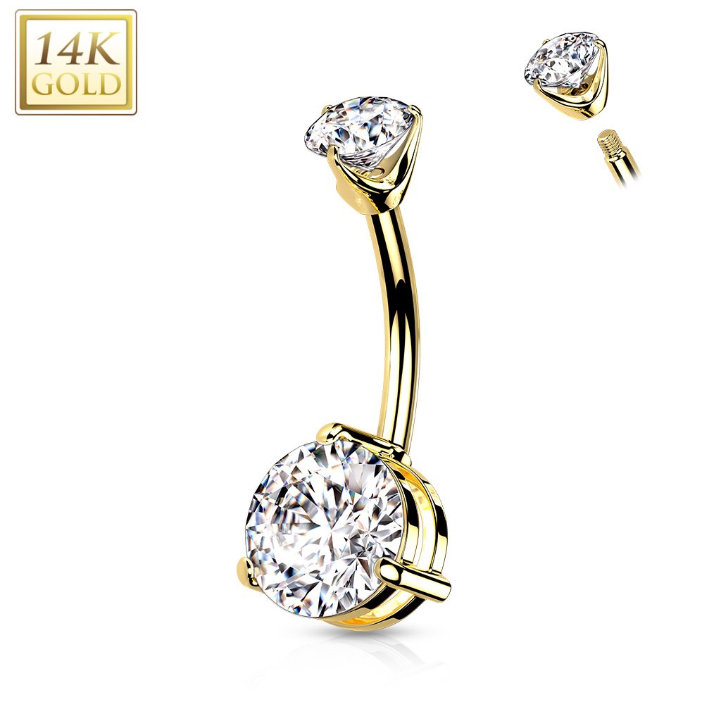 Šperky4U Zlatý piercing do pupíku - kulatý zirkon, Au 585/1000 - ZL01227-YG