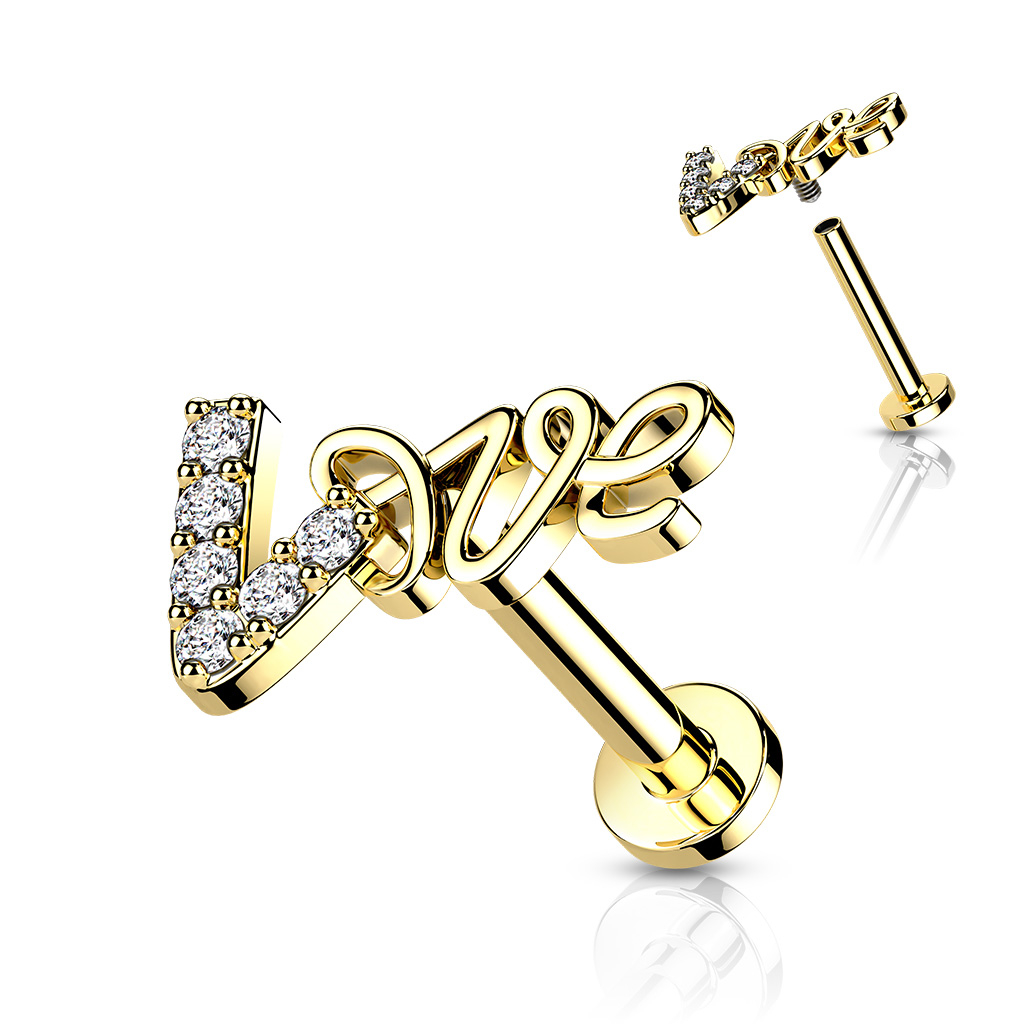Šperky4U Zlacený piercing do brady Love - LB1097GD-1206