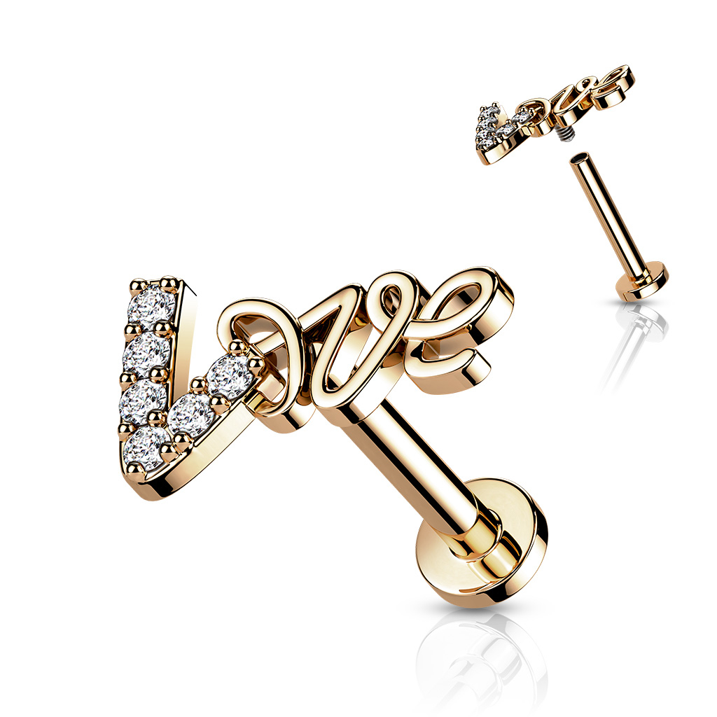 Šperky4U Zlacený piercing do brady Love - LB1097RD-1206