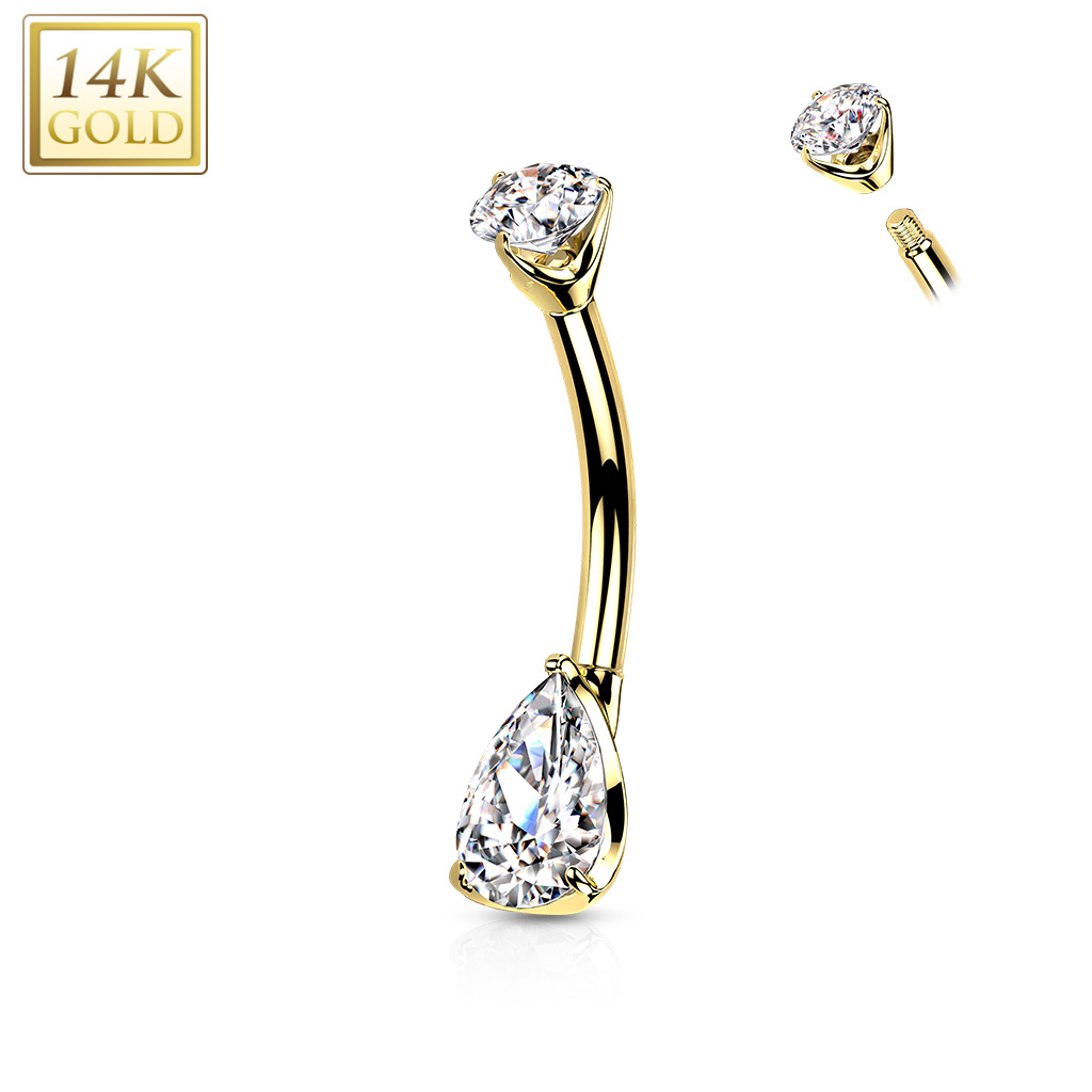 Šperky4U Zlatý piercing do pupíku - zirkon ve tvaru kapky, Au 585/1000 - ZL01226-YG