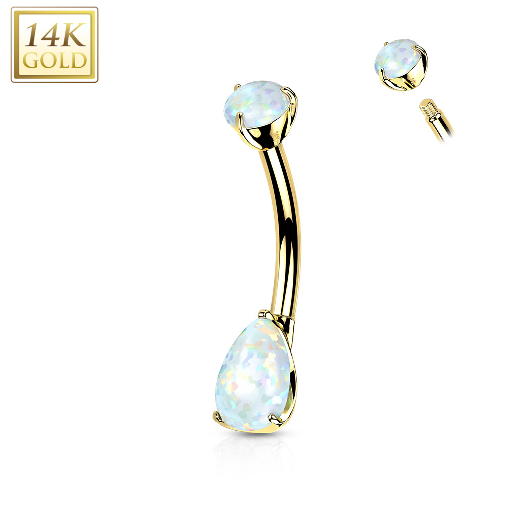Šperky4U Zlatý piercing do pupíku - opál ve tvaru kapky, Au 585/1000 - ZL01228-OP17