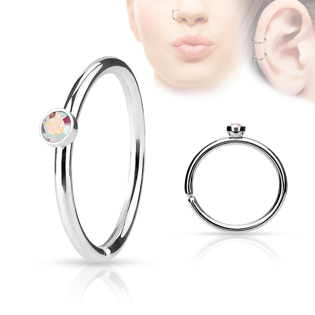 Šperky4U Piercing do nosu/ucha kruh s kamínkem - N01161-AB