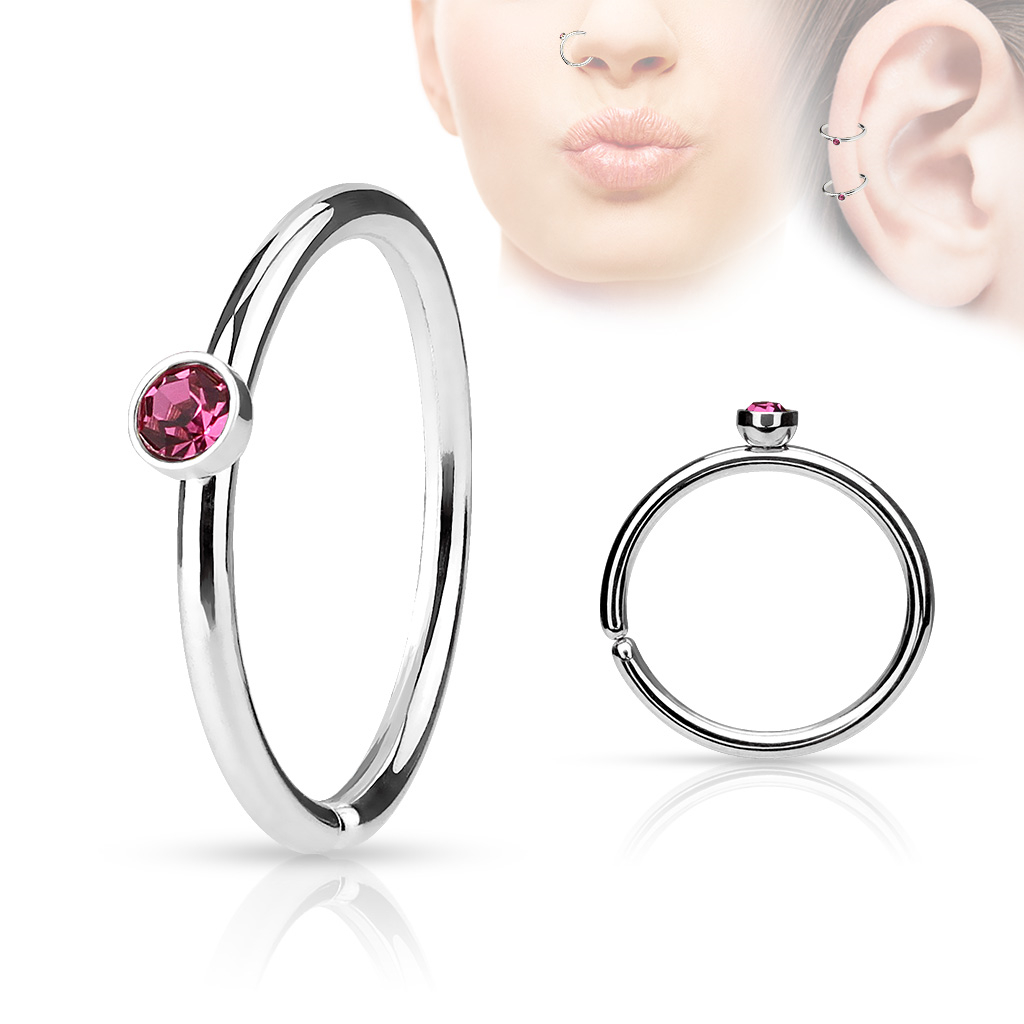 Šperky4U Piercing do nosu/ucha kruh s kamínkem - N01161-P
