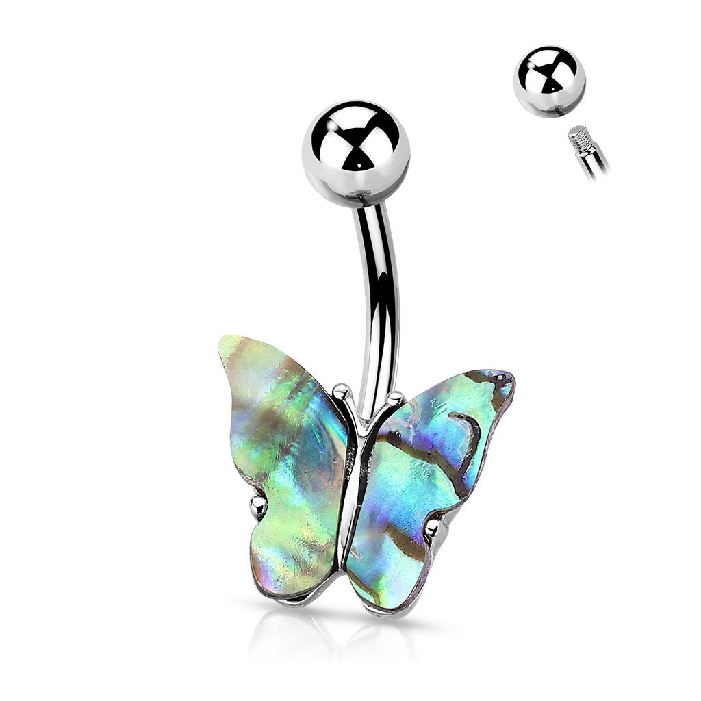 Šperky4U Piercing do pupíku motýl s perletí - WP01142-01
